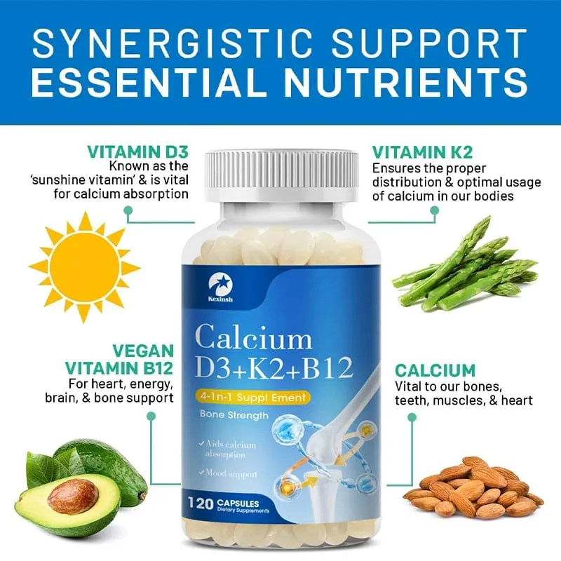 Kexinsh Vitamin D3K2 Capsules Vb12 Calcium Support Calcium Absorption Bone Teeth Heart Brain Health Joints Immune Function — image 5
