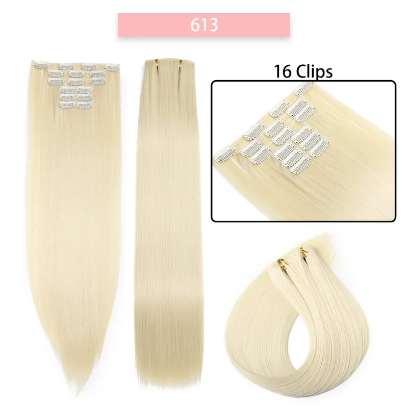 24Inchs 16 Clips in Synthetic Hair Extensions Long Straight Hairstyle Synthetic brown Black Hairpieces Heat Resistant False Hair — image 23