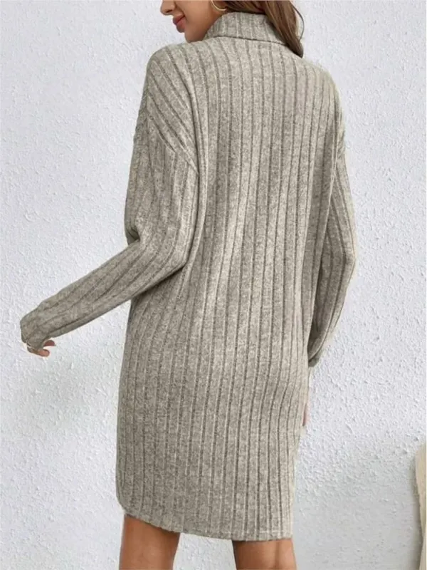 Autumn Winter Dress Woemn Casual Trutleneck Long Sleeve Solid Knitted Dress 2024 New Fashion Loose Comfortable Dresses Female — image 6
