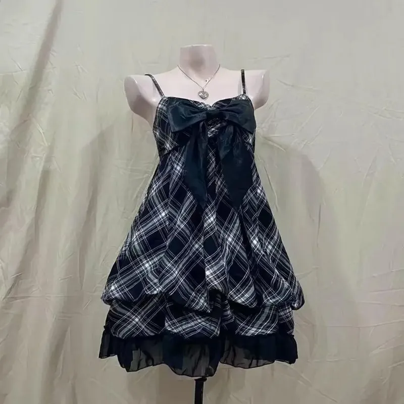 Summer New Vintage Elegant Woman Dress Strapless Bow Patchwork High Waist Puffy Mini Dress Female French Chic Sexy Outfits 2025 — image 14