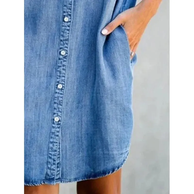 Abito estivo a camicia di jeans monopetto nuovo, tasca allentata casual da donna, semplice gonna corta di jeans da ufficio femminile retrò per pendolari — image 5