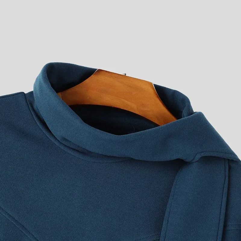 Men's Sweatshirts Solid Cloak Cape For Man Long Sleeve Scarf Collar Streetwear Autumn Winter Fashion Ponchos Hoodies — image 11