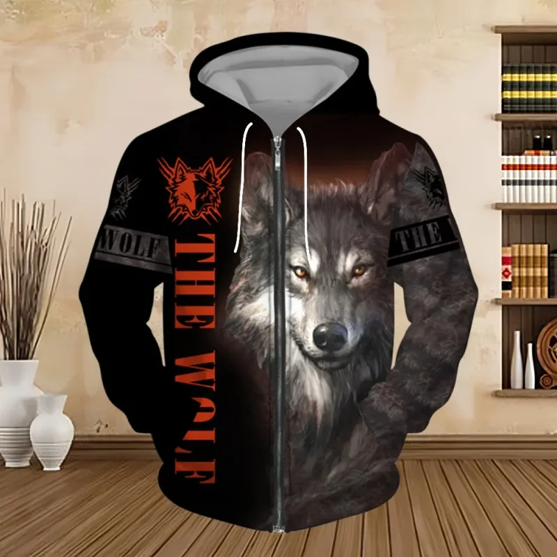 Sweatshirt Hoodie Lelaki Musim Bunga dan Musim Luruh Cetakan Digital 3D Siri Harimau Zip up Hoodies Fesyen Baju Sweat Peribadi untuk Lelaki — image 11
