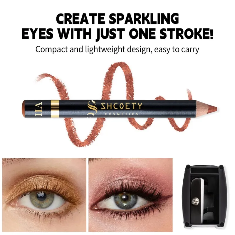 wooden pole 12-color pearlescent eyeshadow pen set non-smudged eyeliner pen with pencil sharpener lying silkworm pen