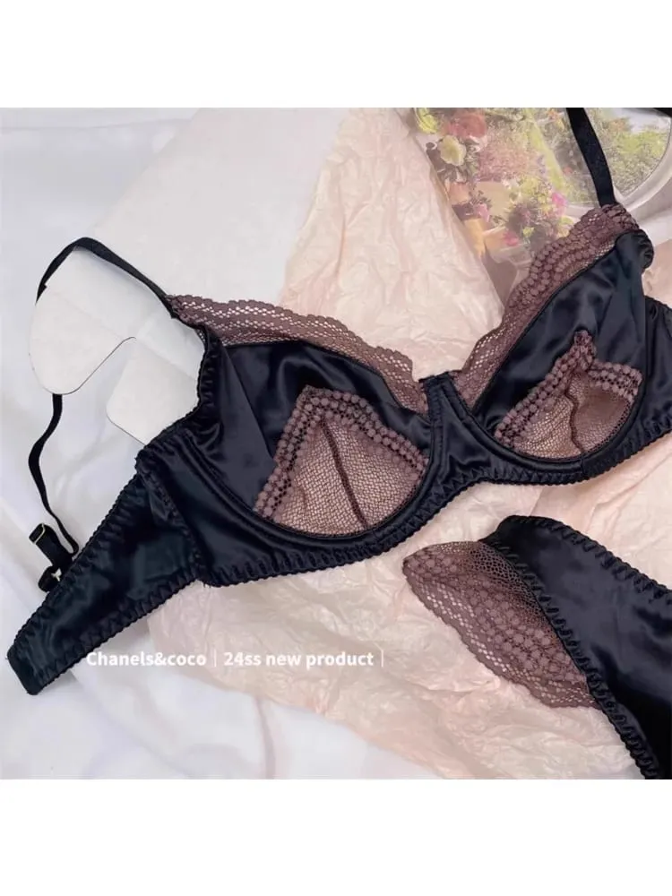 Kawaii Cutout Bra Set | A-Cup Push-Up Magic | Sakura Lace Edging | Japanese Slimming Bralette with Pads Sex AB Cup Bras — image 4
