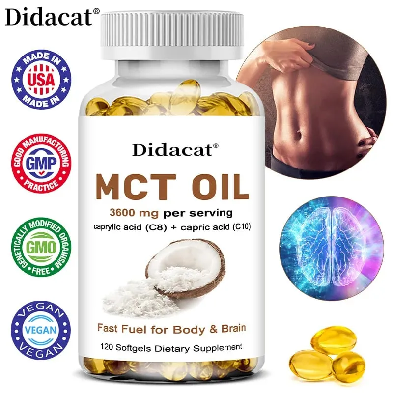 MCT Oil Capsules 30/60/120 Softgels 3600mg Per Serving C10 & C8 Brain Fuel Energy Weight Management Non-GMO Supplement — image 1