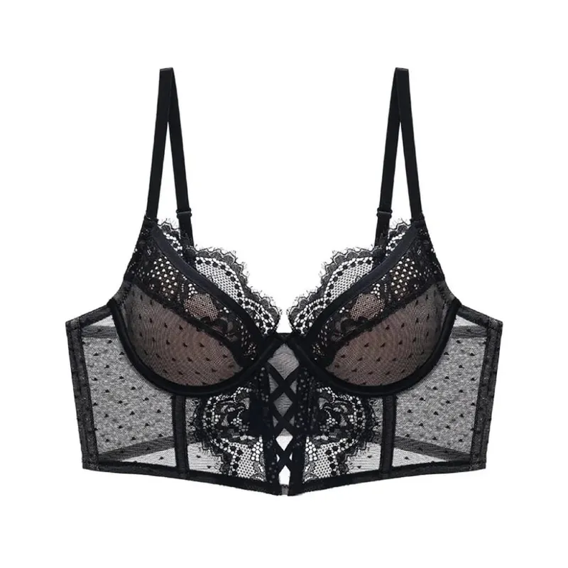 Popular French Vintage Lace Women Bra Set Soft Underwire Thin Cup Bone Support Push Up Side Gather Armpit Fat Underwear 32-38AB — image 10