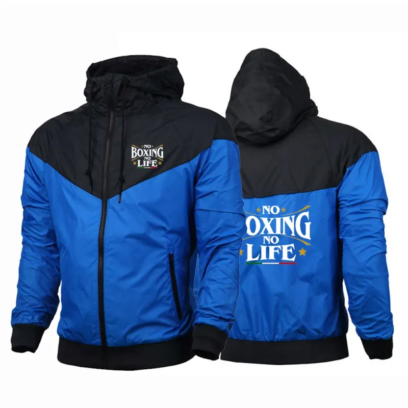 2025 No Boxing No Life Gym Men's Spring and Autumn Thin Windproof Casual Hooded Color Matching Fashion Printing Windbreaker Coat — image 7