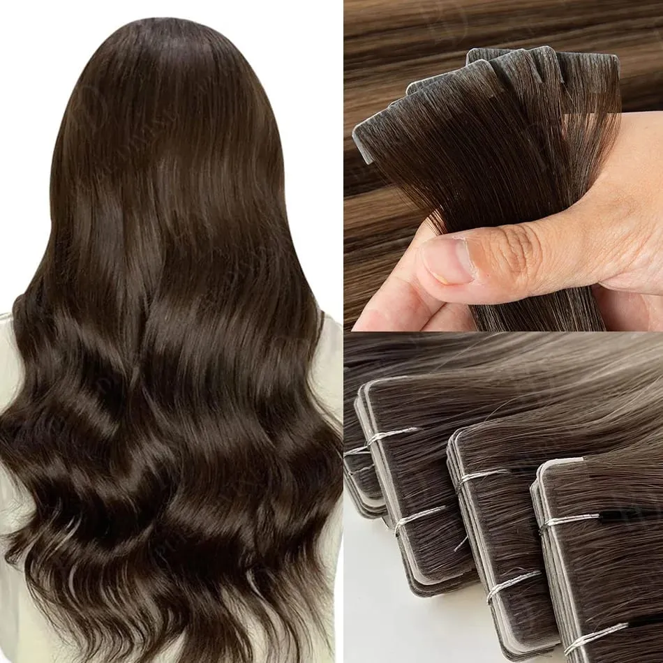 Nastro invisibile nelle estensioni dei capelli Veri capelli umani Trama della pelle PU senza cuciture Nastro per capelli umani Ins 2,5 g/pz 50 g/set 22 24 pollici — image 1
