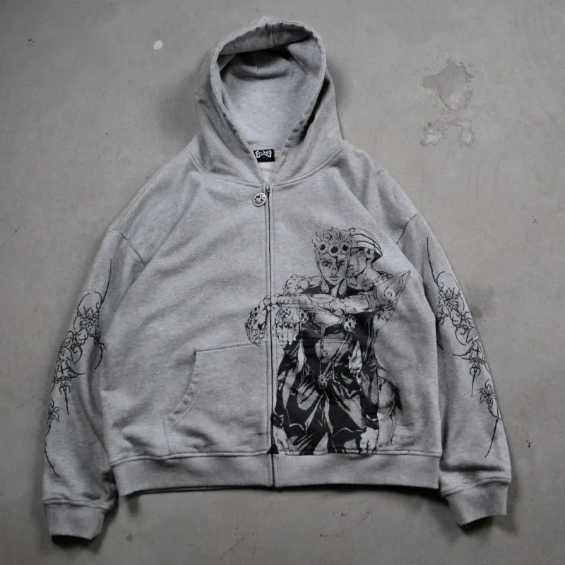Harajuku ผจญภัย Jojo Bizarre Zip Up Hoodies ขนาดใหญ่บุรุษสตรี Zipper Hoodie Hip Hop คู่ Y2k Street เสื้อกันหนาว — image 2