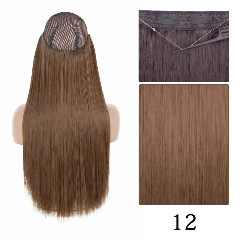 Synthetic Long Straight No Clip One Piece Hair Extension Natural Adjustable Line False Hairpiece For Women