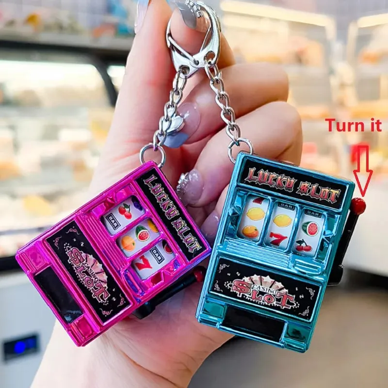 Funny Mini Slot Machine Keychain Luck Fruit Slot Gaming Machine Toy Keyring Lotto Game Bingo For Kid Cool Bag Pendant Charm Gift — image 1