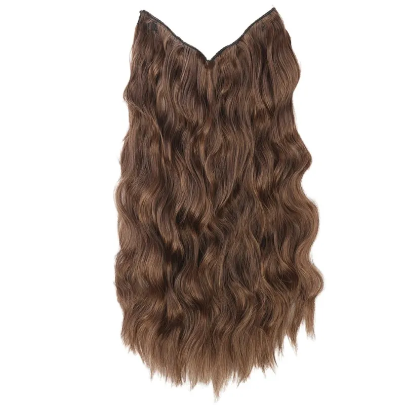Black Halo Hair Extensions with Invisible Wire Adjustable Size 22inch Long Synthetic Wavy Curly Hairpieces for Women No Clip — image 9