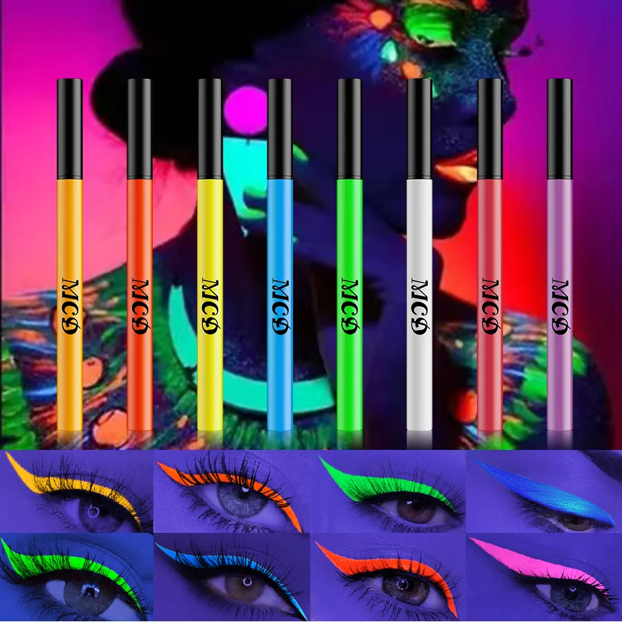 1PC UV Light Neon Eyeliner Pen Eyes Makeup Blue Green Waterproof Liquid Color Eye Liner Pencil Make Up Cosmetics Yellow Purple — image 4
