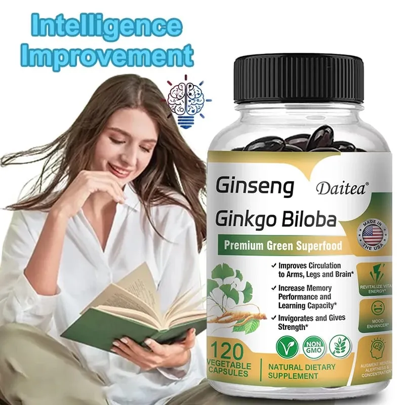 Premium Ginseng + Ginkgo - Suplemento Cerebral Nootrópico Memória e Concentração Circulação e Aumento de Energia 120 Cápsulas — image 1