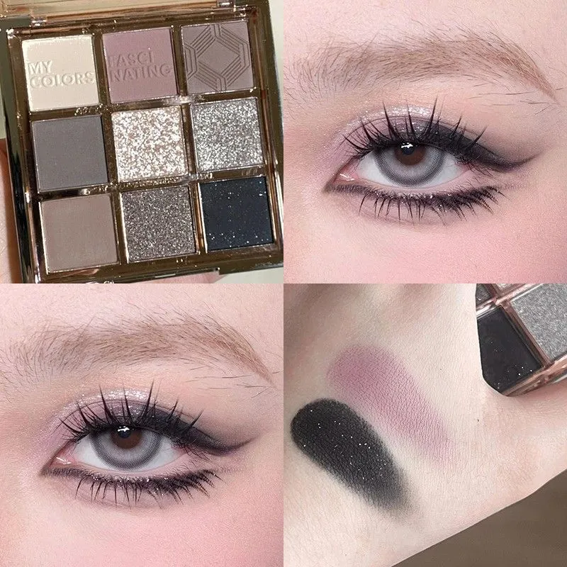 9 Colors Eyeshadow Palette Sweet Cool Girls Punk Smokey Black Grey Eye Shadow All-in-One Palette Matte Eye Contouring Eye Makeup