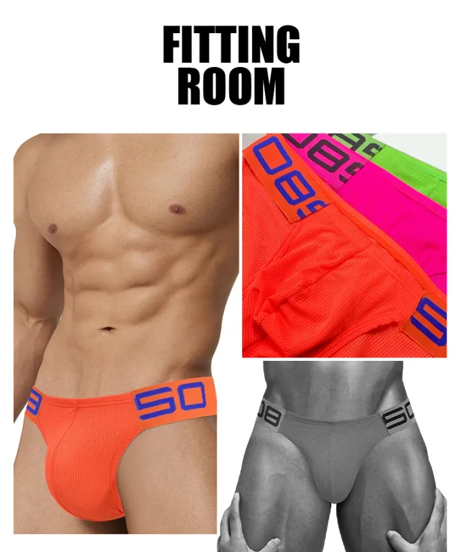 Calzoncillos transpirables de malla de mezcla de nailon para hombre, ropa interior Sexy de Color fluorescente con letras de empalme de cuerno en relieve, cinturilla elástica ancha — image 10