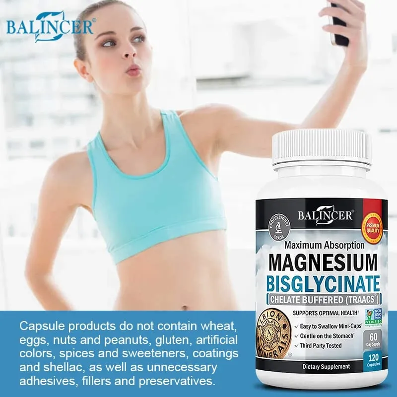 Magnesium Bisglycinate - for Muscle Nerve Sleep Joints Bones Immune & Energy - High Absorption Vegetarian 120 Capsules — image 4