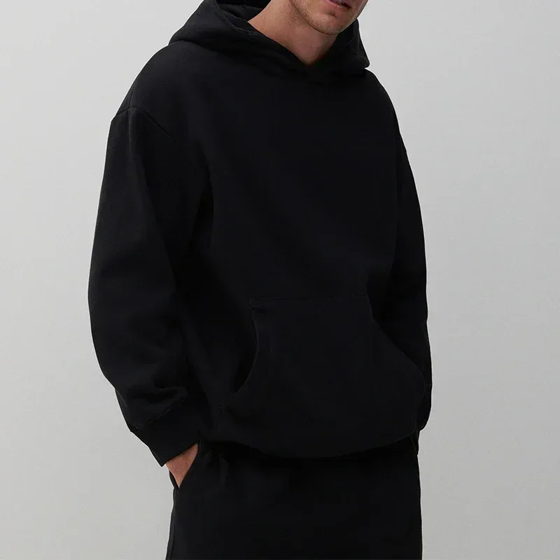 400GSM Oversized Frency Terry Autumn Winter Casual Cotton Men Woven High Quality Top Solid Color Hoodies Sweatshirt Streatwear — image 7
