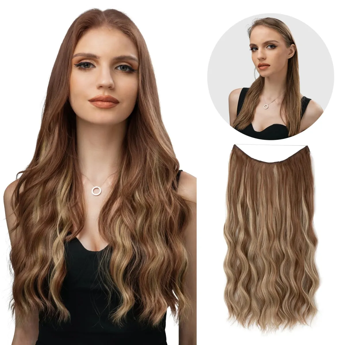 Synthetic Wave Invisible Wire With Clips Hair Extensions Fish Line Natural Blonde Clip In Hairpiece Fake Hair Piece — image 24