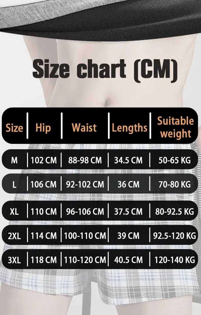 Men's High Waist Big Underpants Pure Cotton Boxer Shorts Underwear Casual Plaid Plus Size Aro Pants Pajama Bottoms at Home M-3XL