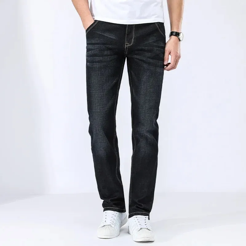 2026 Classic Men Straight Jeans Homme Pantalon Streetwear Soft Black Blue Masculino Denim Mans Pants