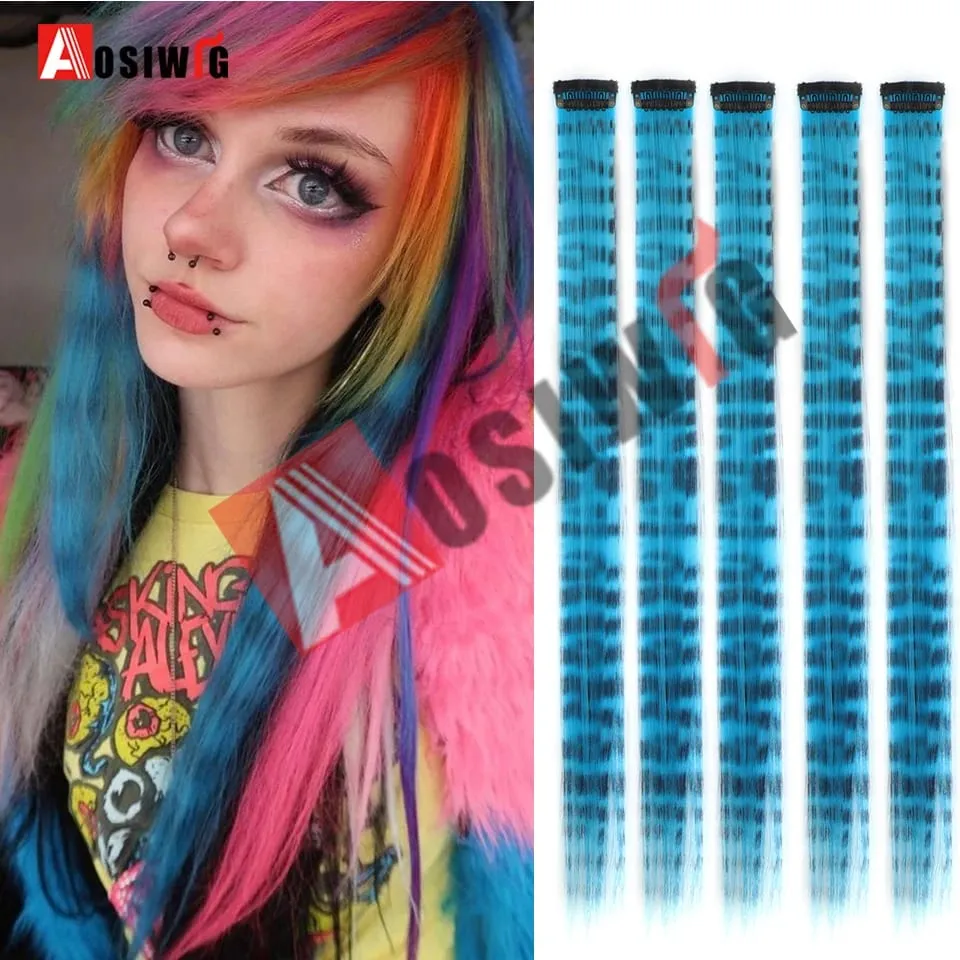 5PC Synthetic Feather Hair Extensions With Clips Heat Resistant Straight Hair Extensions Color Colored Black Hair Clip Womens 8G — image 10