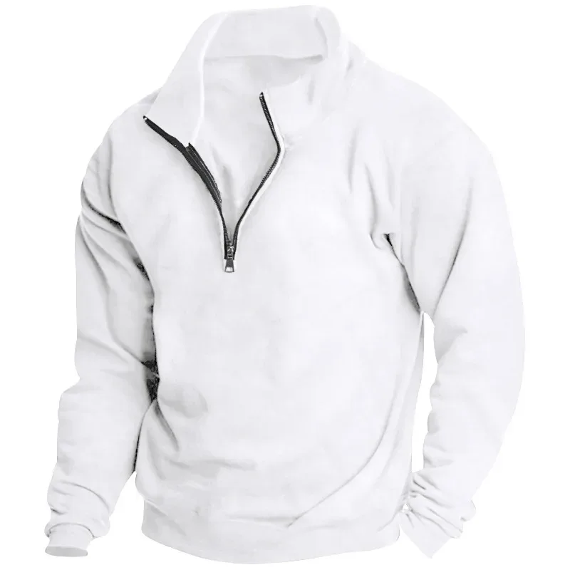 Autumn and winter new men's fleece sweatshirt stand-up collar half zipper long sleeve cross-border European trend men's top — image 8