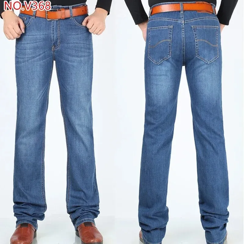Extra Long Pants 117CM Tall Men 195CM Plus Size 42 44 46 Classic Blue Stretched High Waisted Elastic Trousers Denim Slim Jeans