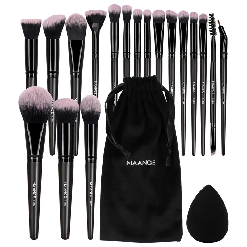18PCS Professional Makeup Brushes Set with 1PCS Powder Puff Soft Detail Foundation Contour Blush Brush Beauty Tools