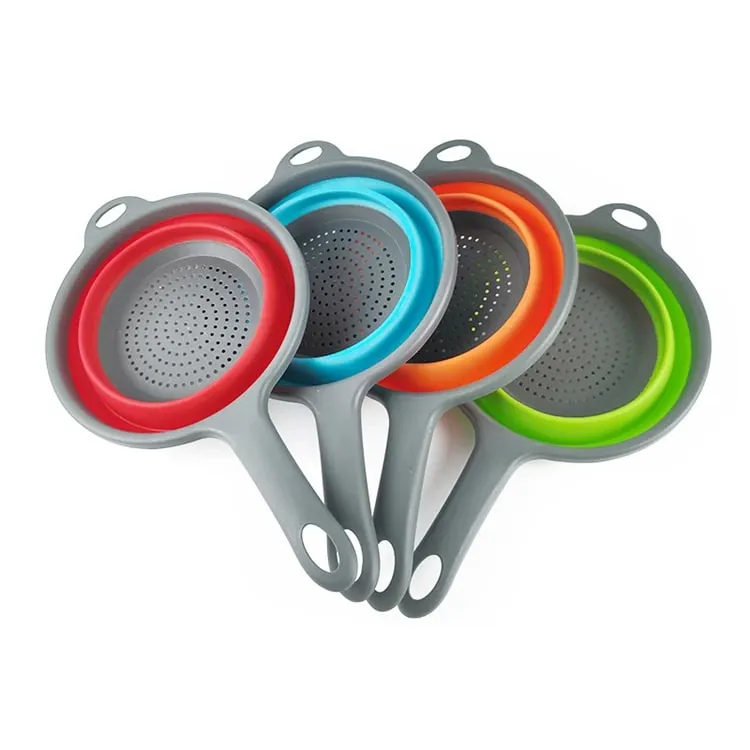 Silicone Collapsible Colander with Handle Kitchen Folding Strainer Colander for Draining Pasta Vegetable Fruit JT111