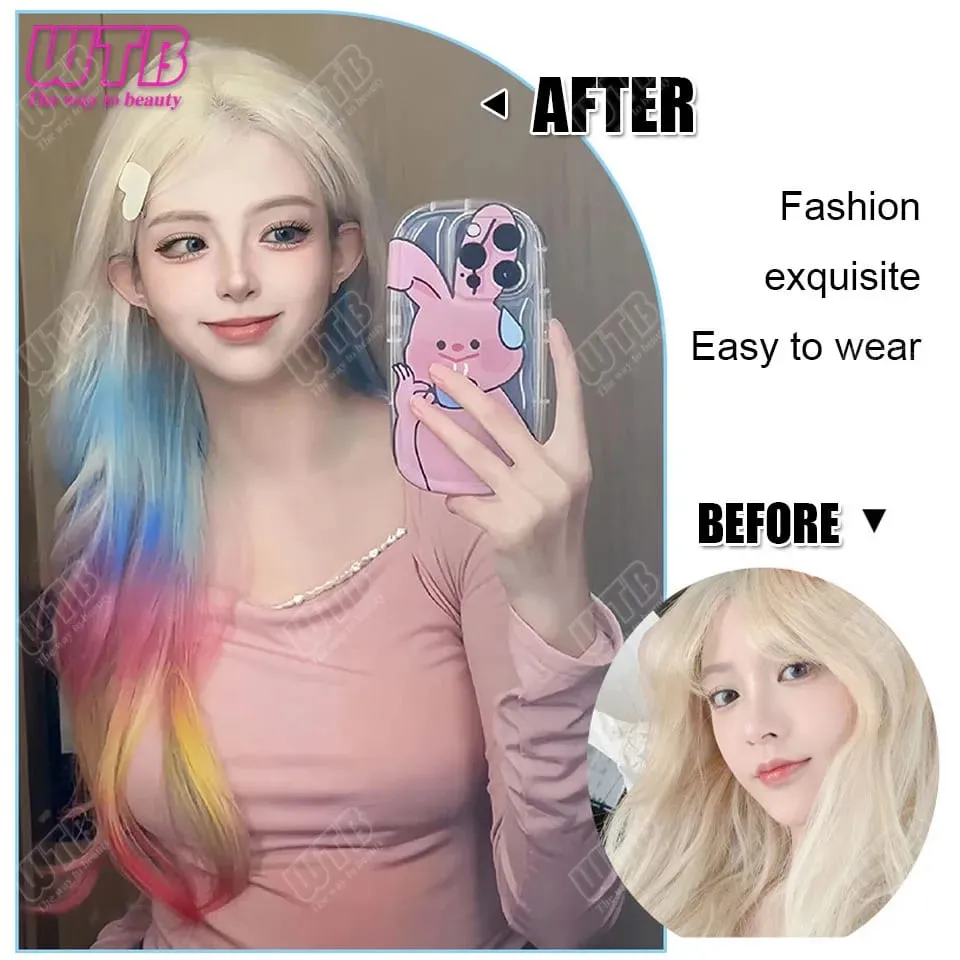 Synthetic Colored Clip in Hair Extensions Straight Hairpiece Multi-Colors Party Highlights Clip in Synthetic for Women Girls — image 6