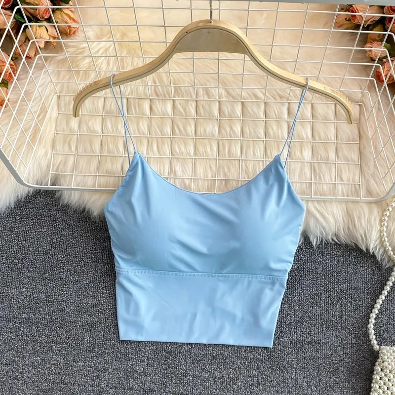 Women Crop Tops Sexy Solid Color Camisole Ice Silk Tube Top Seamless Sports Tank Top Wireless Underwear Padded Bra Bralette Vest — image 4