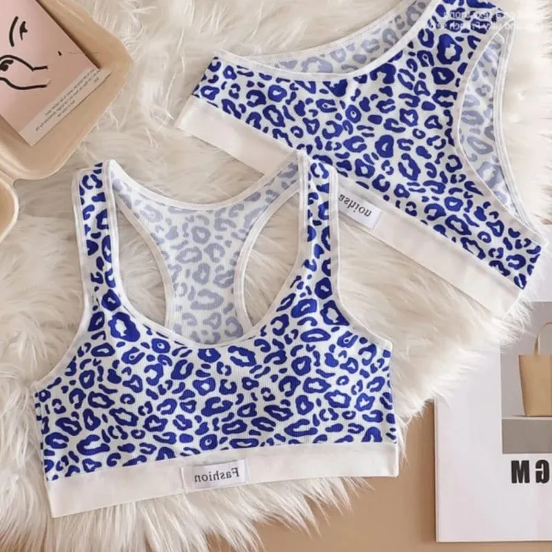 Set Bra Mulus Bra Nirkabel Bentuk Y Macan Tutul Wanita Celana Dalam Pinggang Rendah Pakaian Dalam Seksi Set Pakaian Dalam Wanita Bra Olahraga — image 8