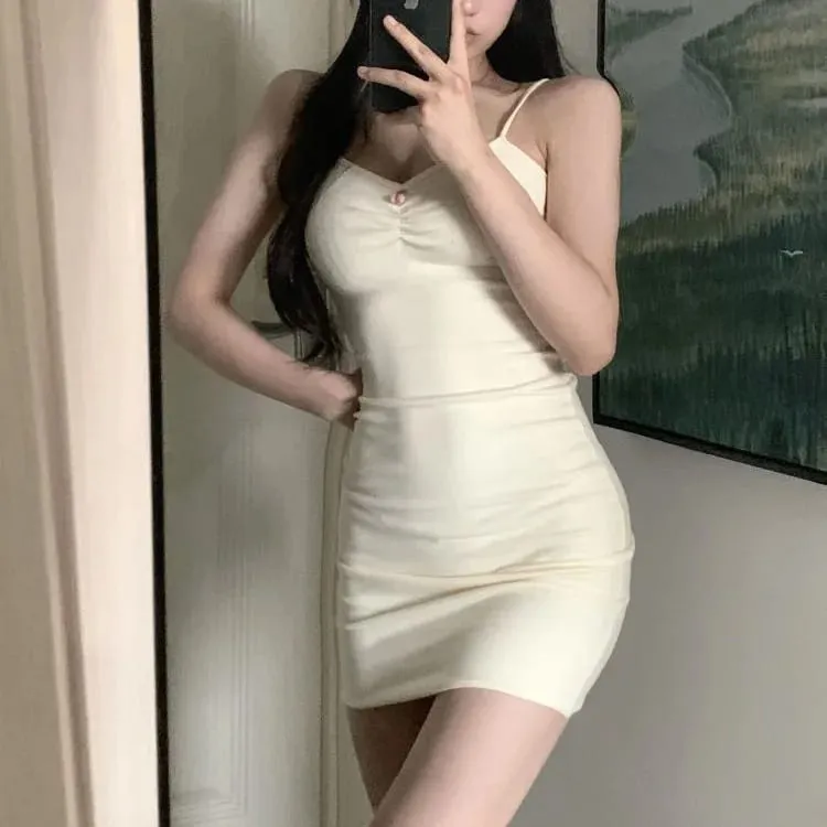 Women's Suspender Dress Sleeveless Low Cut Spring Summer Solid Color Dress Ruffled Hip Wrap Bodycon Dress Party Nightclub Dress — image 2
