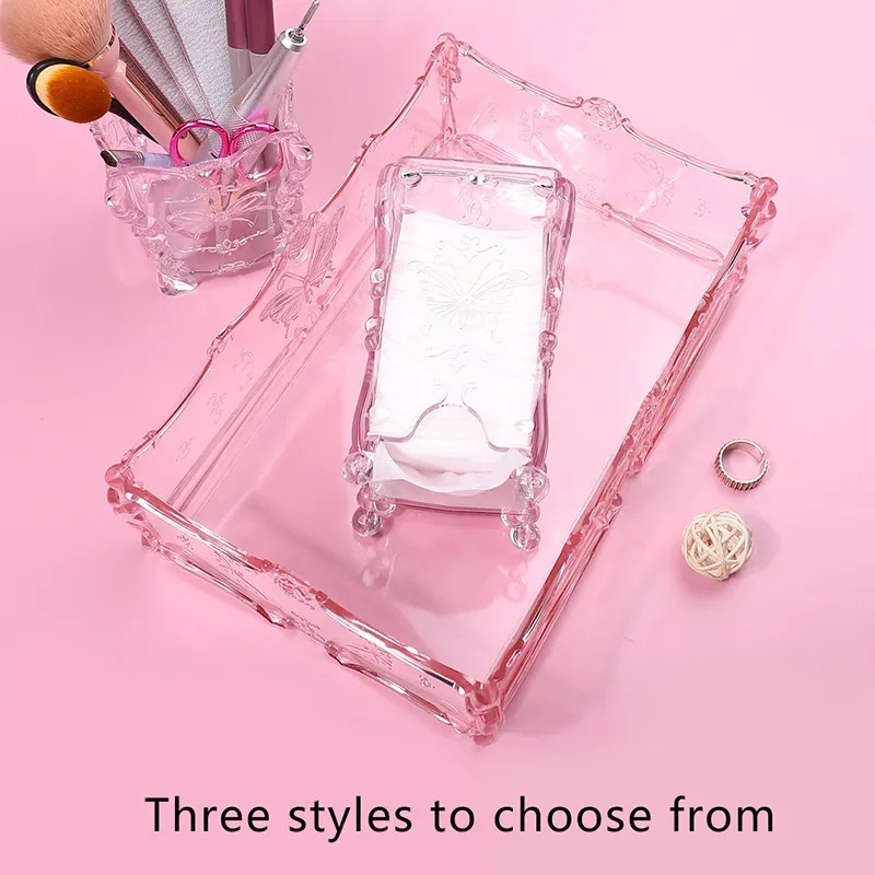 Cotton Pad Nails Storage Box Butterfly Transparent Pink Design Napkins Container Brush Organizer Makeup Case Nail Art Tools — image 3