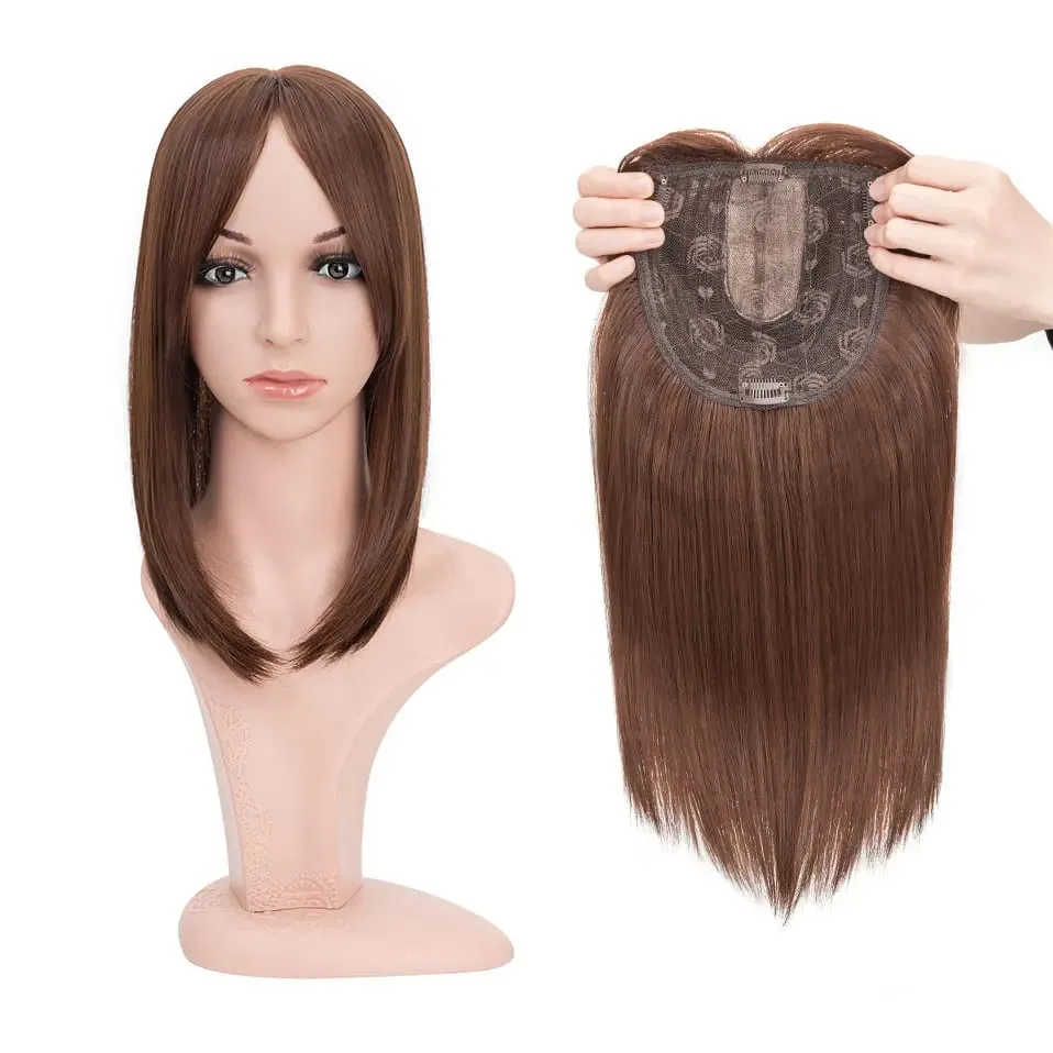 Snoilite Synthetic 14'' Striaght Hair Toppers with Bangs for Women Natural Hairpieces Adding Hair Volume Topper Hair Extensions — image 10