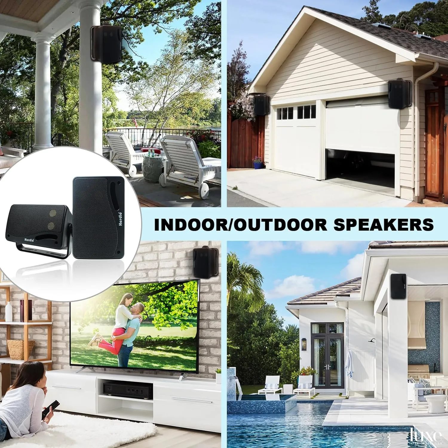 Herdio 3.5‘’ Outdoor Speakers Passive Wired Waterproof 200W 3 Way Premium Mountable Wall Mount Speakers With Superior Sound 2PCS