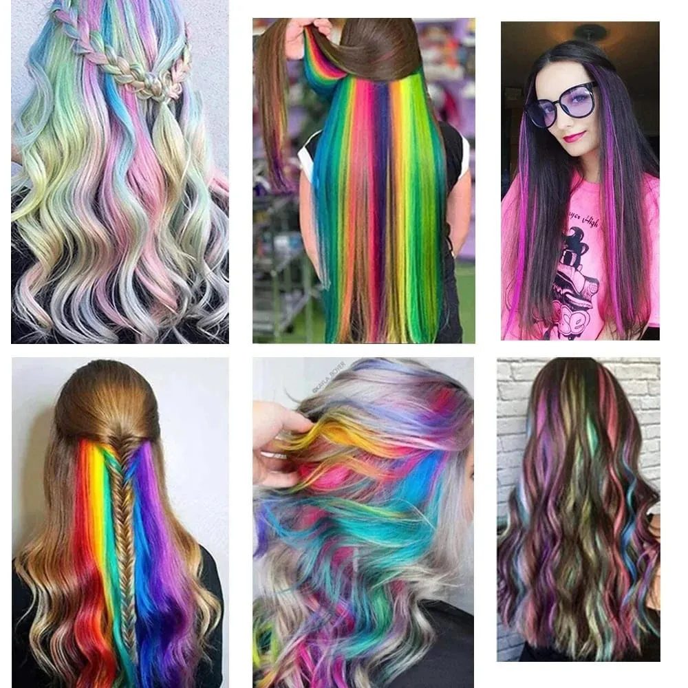 Synthetic Hair Extensions With Clips Heat Resistant Straight Hair Extensions Color Colored Black Hair Clip Womens 8G/Pcs