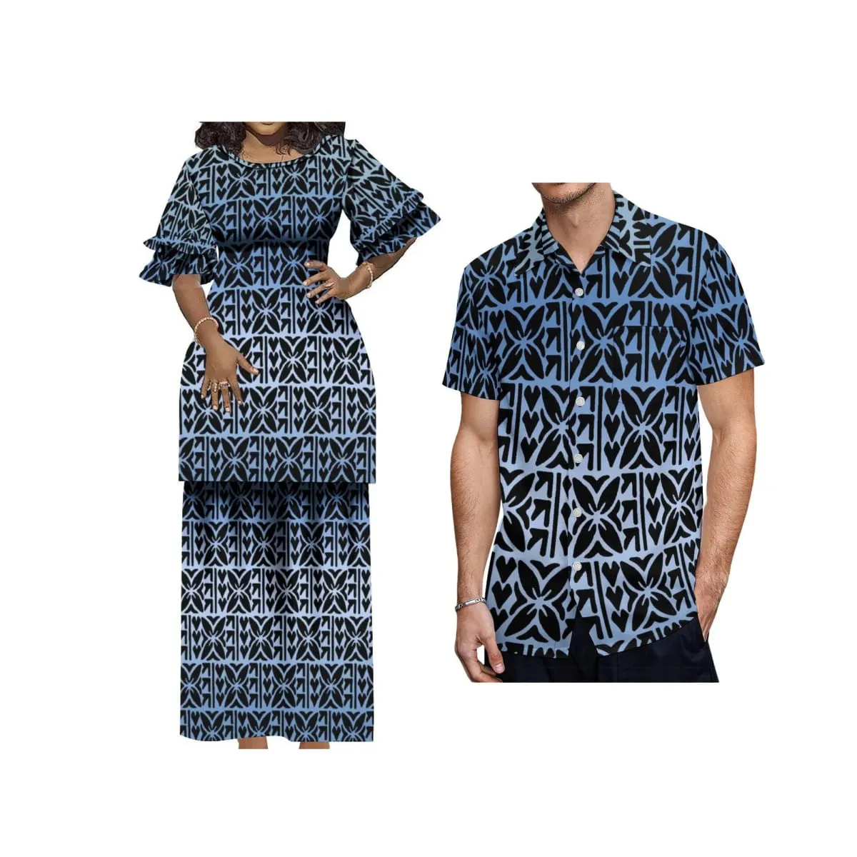 Custom Polynesian Clothing Top And Skirts Women 2 Piece Sets New Arrival Summer Round Neck Petal Sleeve Samoa Puletasi — image 4