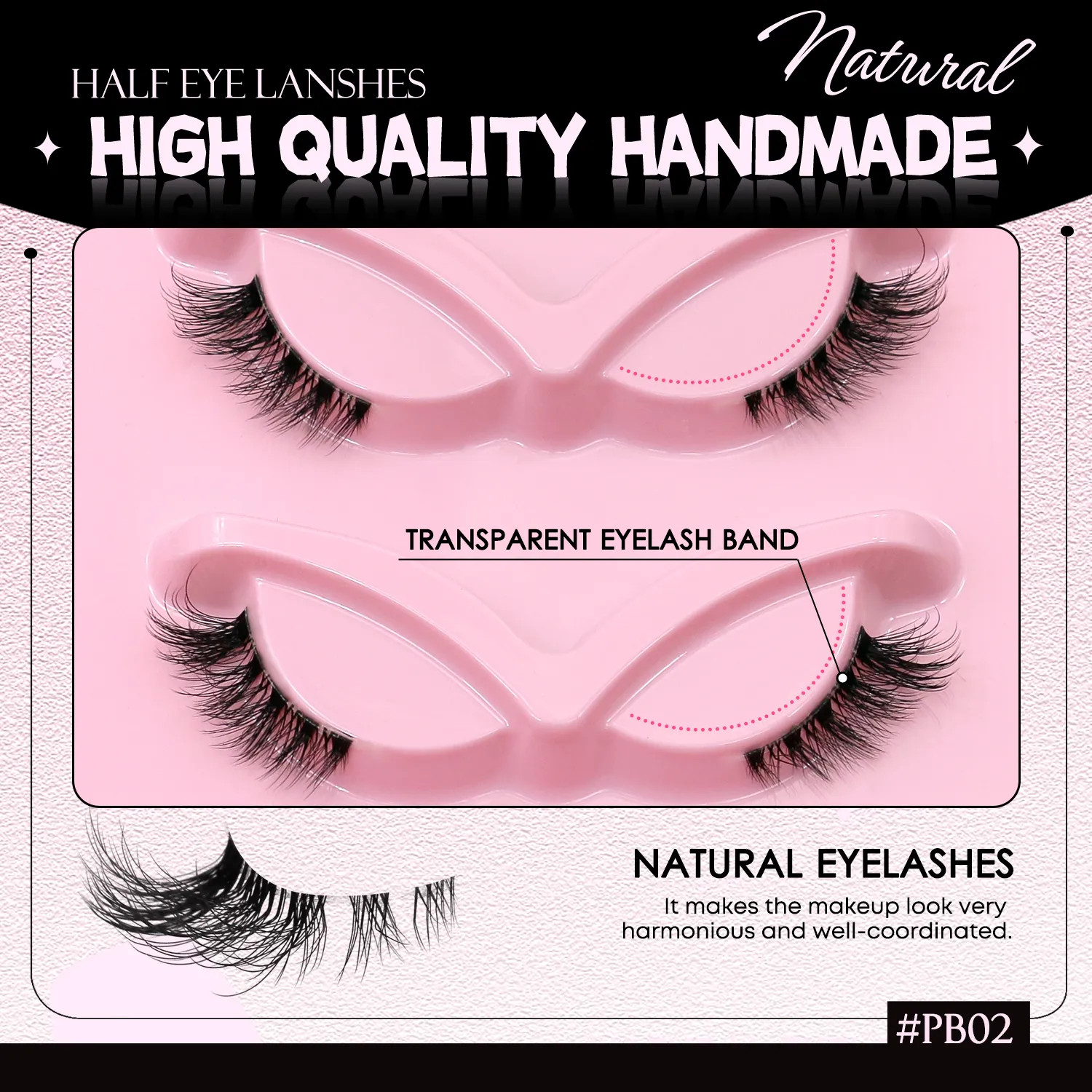 Halve vipper Cat Eye øjenvipper Naturligt udseende Piskede falske vipper Faux Mink vipper Klart bånd Naturlig falske vipper Makeup — image 6