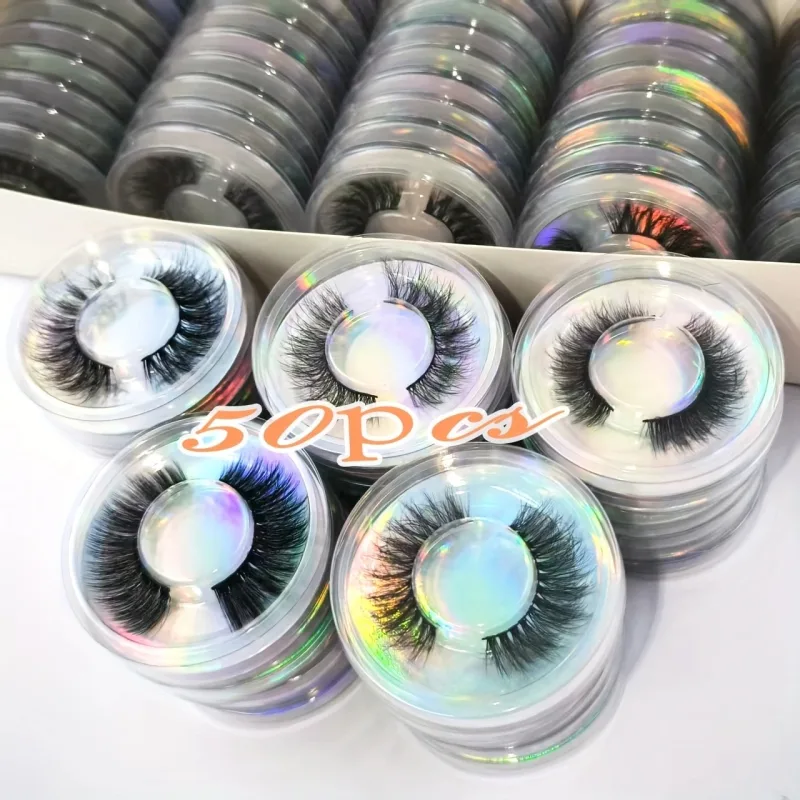 Wholesal 50Pairs Cat Eye Lashes Natural long Mixed Style Curling Fluffy Eyelashes Reusable Portable Individual Packing Faux Lash — image 7