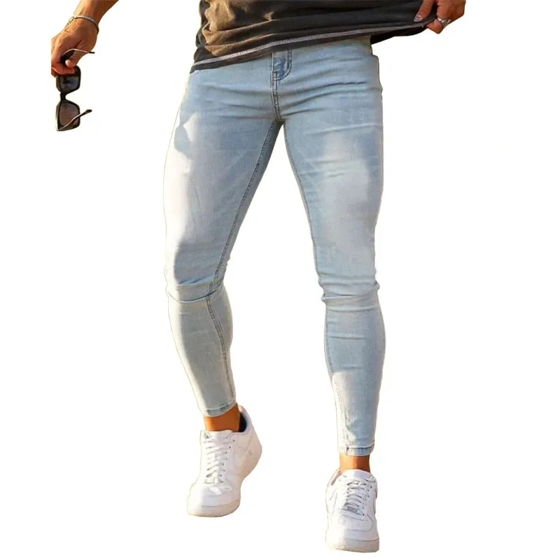 Mens Skinny Jeans Solid Color High Stretch Denim Trousers Casual Daily For Office Parties Male Cowboy Pants — image 3