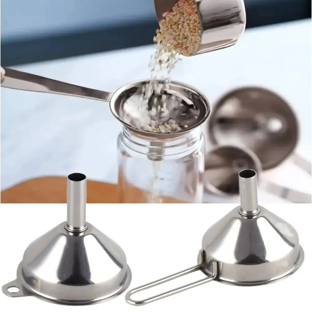 Wide Mouth Stainless Steel Funnel Spice Cooking Oil Filter Kitchen Tool Strainer with Handle Oil Spill Filter Funnel — image 5