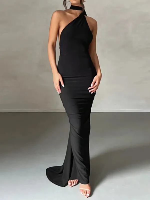 Neon Y2K Clothes One Shoulder Sleeveless Backless Ruched Bodycon Maxi Dresses For Women Club Birthday Party Evening Prom — image 9