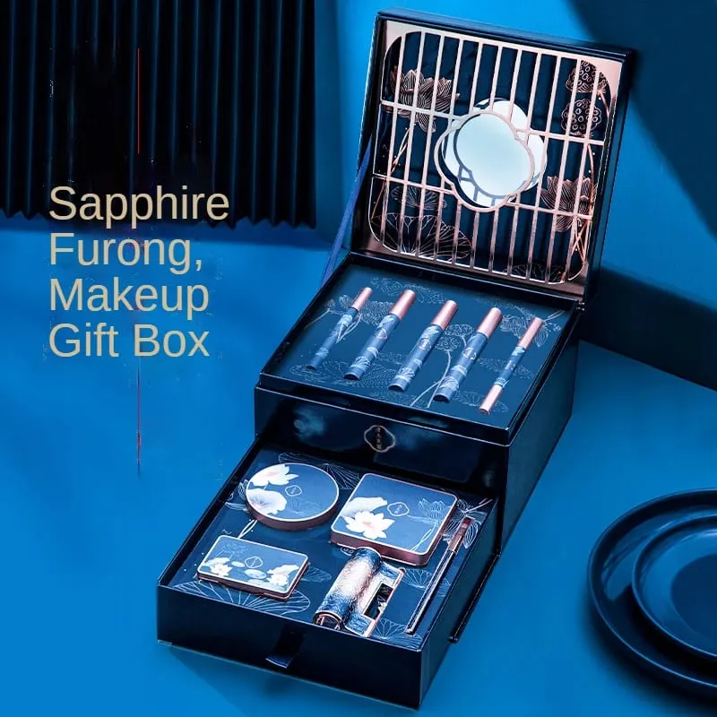 10pcs/set Chinese Style Jade Hibiscus Make Up Gift Box Ten-piece Birthday Gift Carved Lipstick Makeup Set For Makeup Cosmetics — image 3