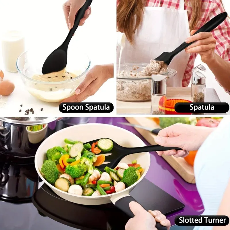 1 /7-Piece Silicone Kitchen Utensil Set - Non-Stick Spatula Spoon Skimmer Pasta Clip & More for Cooking & Baking — image 7