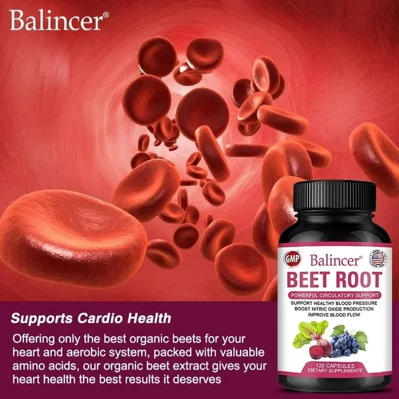 Beetroot Capsules Organic Beetroot Powder Extract + Black Pepper Nitric Oxide Production Blood Circulation Blood Pressure Health — image 2