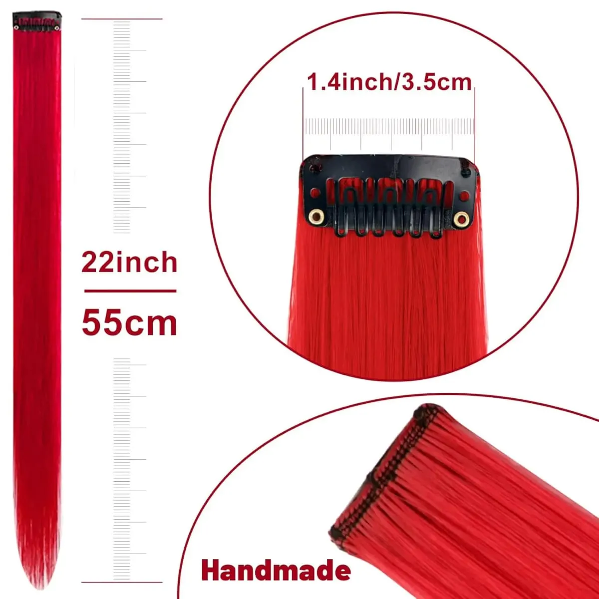 Synthetic 10 PC Hair Extensions Red and Blue Clip in SOlldag Colored Party Highlights Straight Hairpiece for Kids Girls Women — image 3