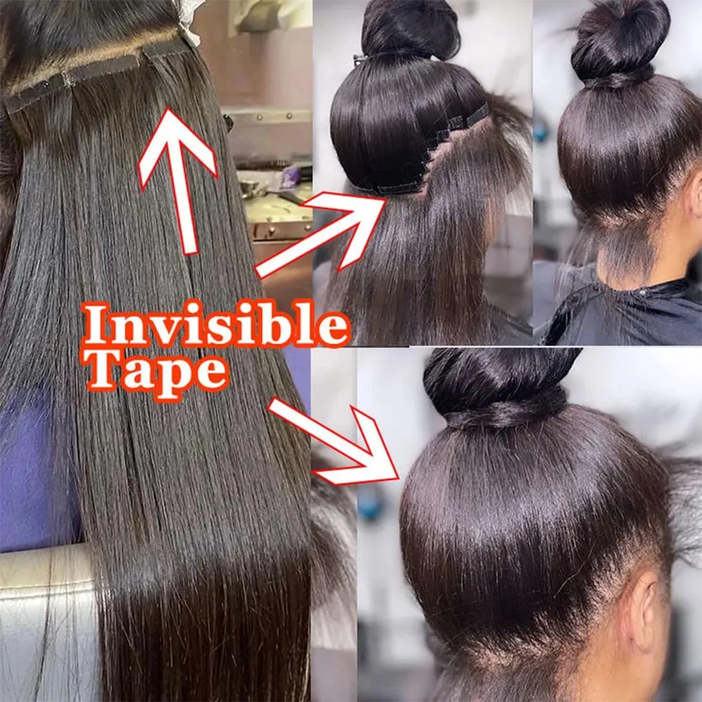 Tape In Real Human Hair Extensions Straight 18 24 Inch 1B Natural Black 50g/pack Color Invisible Seamless Skin PU Weft Tape Ins Extension For Women — image 7